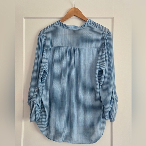 Zac & Rachel Blue And White Striped Womens Medium Blouse - Picture 3 of 10